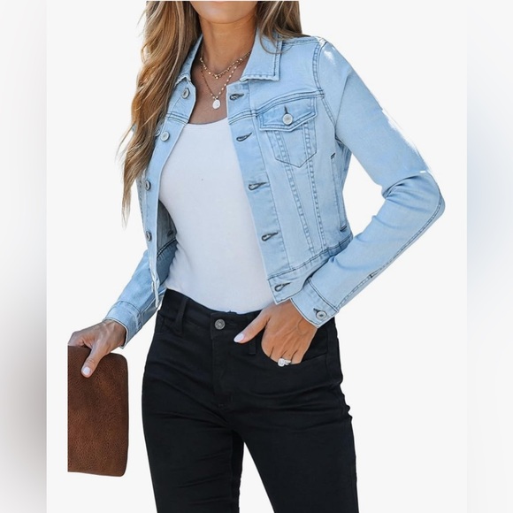 Luvamia Jackets & Blazers - Cropped Light Blue Denim Jacket